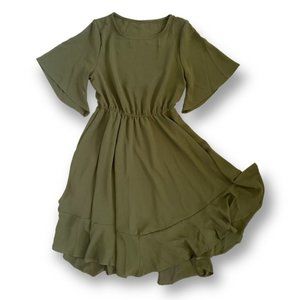 Shein Olive Green High Low Flutter Frill Short Sleeve Dress